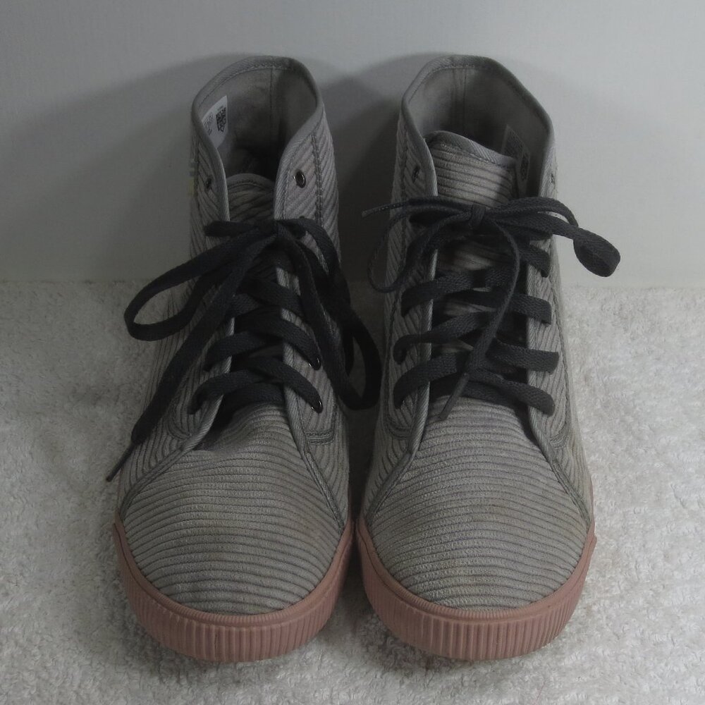 NEW Toms Shoes Gray Pink Corduroy VTG Comfy Casual Lace Up Ankle Boots  Size 8.5